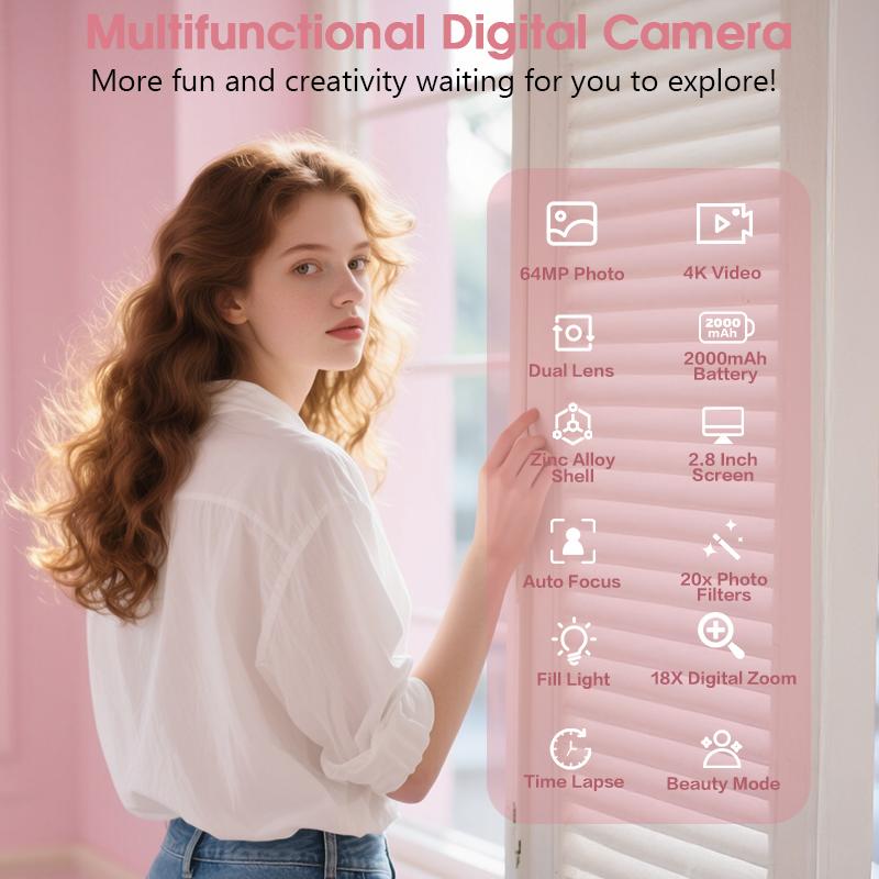 Dual-camera fully automatic digital camera, 64 million pixels, with built-in beauty filters.