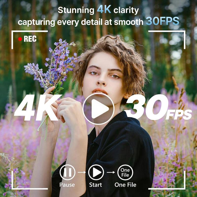 Digital camera with fill light, 4K video recording camera, small camera with 16x digital zoom.