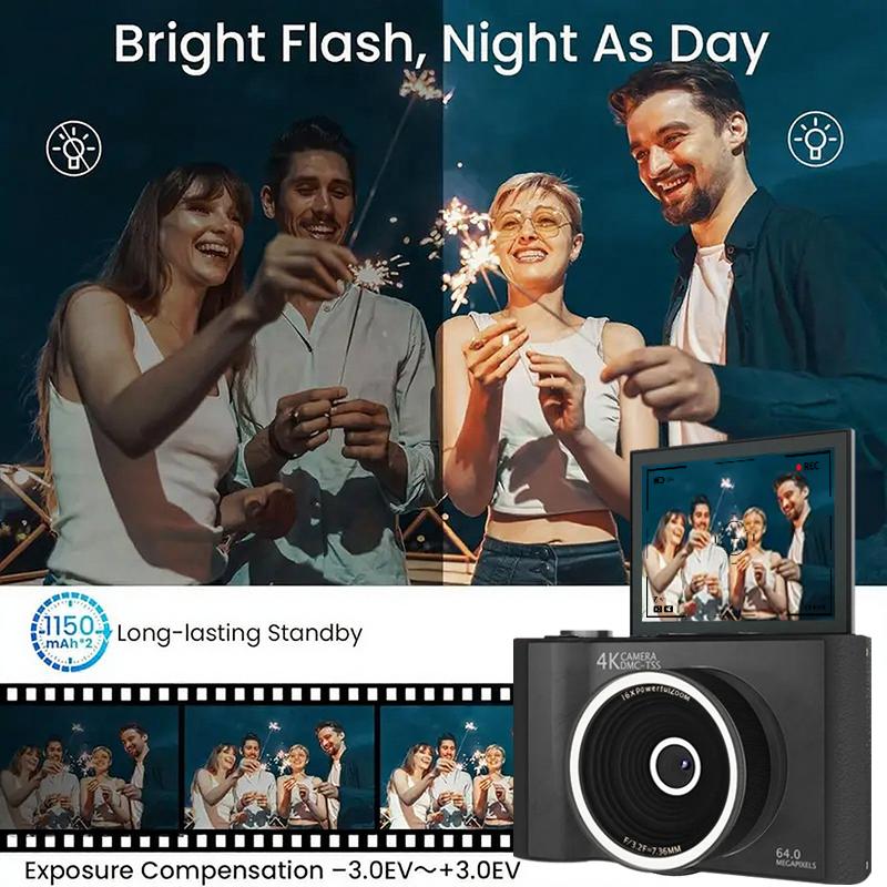 Digital camera with fill light, 4K video recording camera, small camera with 16x digital zoom.
