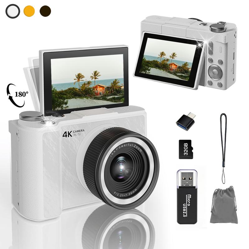 Digital camera with fill light, 4K video recording camera, small camera with 16x digital zoom.