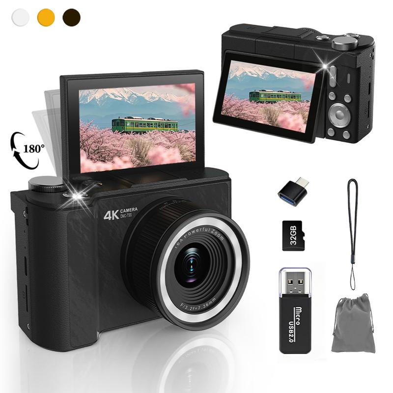 Digital camera with fill light, 4K video recording camera, small camera with 16x digital zoom.