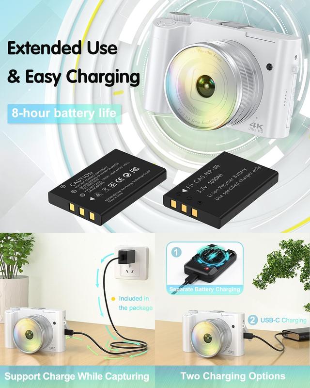 New 64MP Vlog camera with selfie lens and flash | Compact and portable travel digital camera