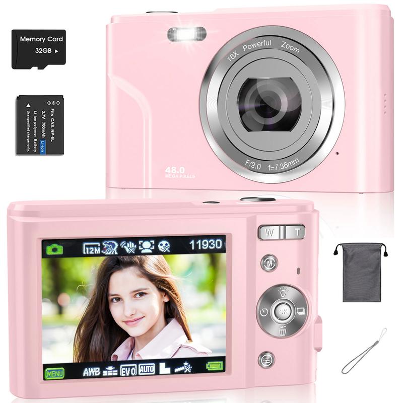 Autofocus digital camera, Full HD 1080P/48MP mini camera, 16x zoom