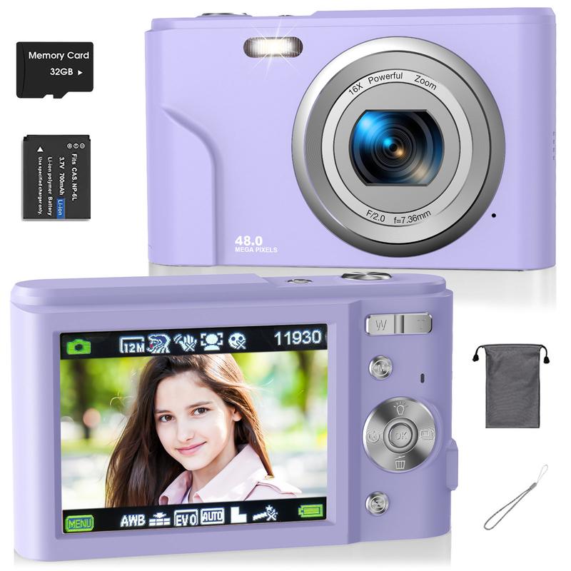 Autofocus digital camera, Full HD 1080P/48MP mini camera, 16x zoom