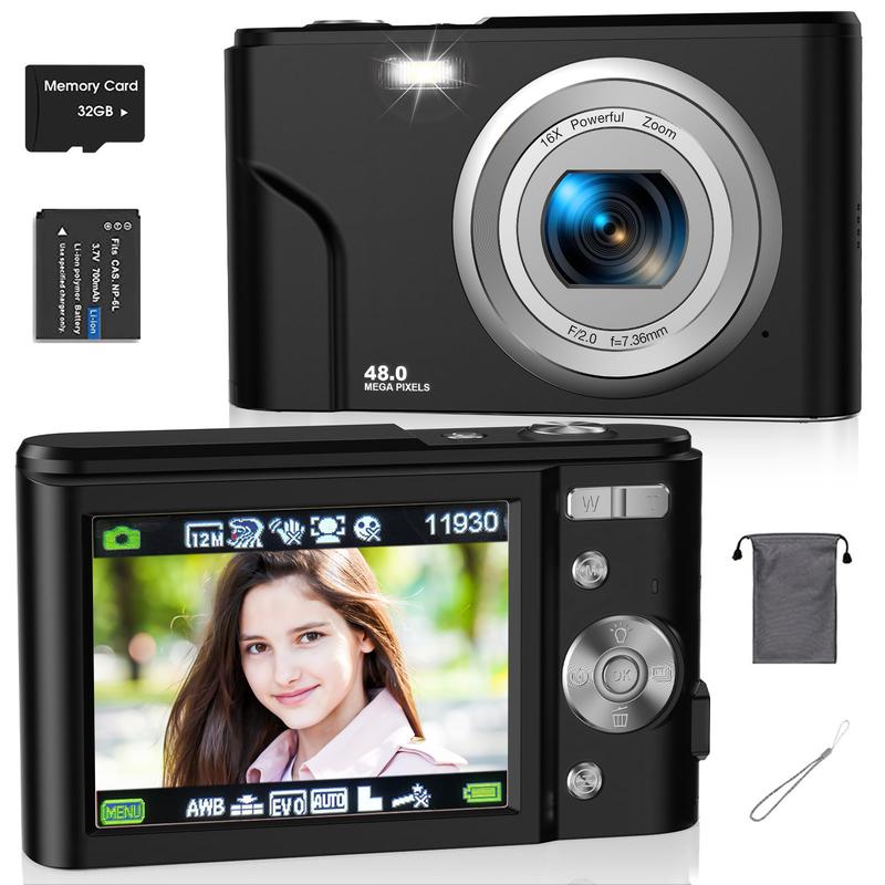 Autofocus digital camera, Full HD 1080P/48MP mini camera, 16x zoom