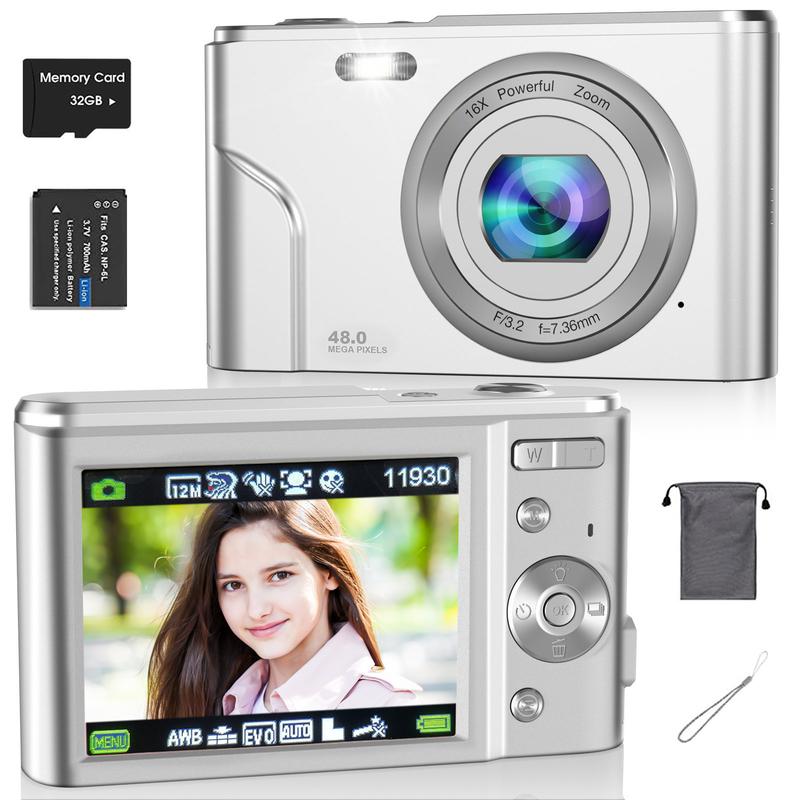 Autofocus digital camera, Full HD 1080P/48MP mini camera, 16x zoom