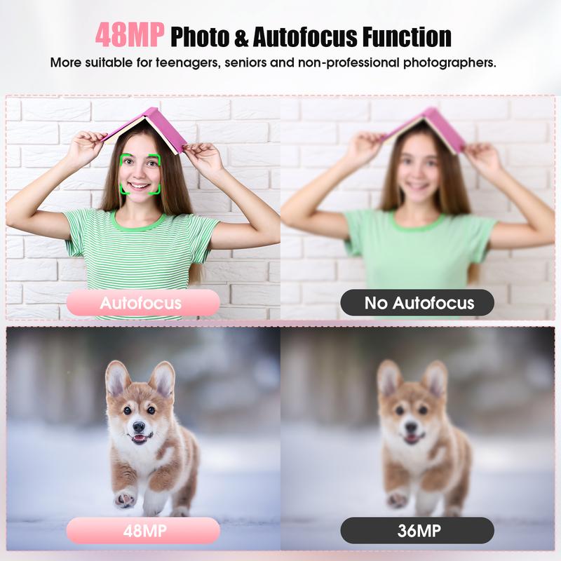 Autofocus digital camera, Full HD 1080P/48MP mini camera, 16x zoom